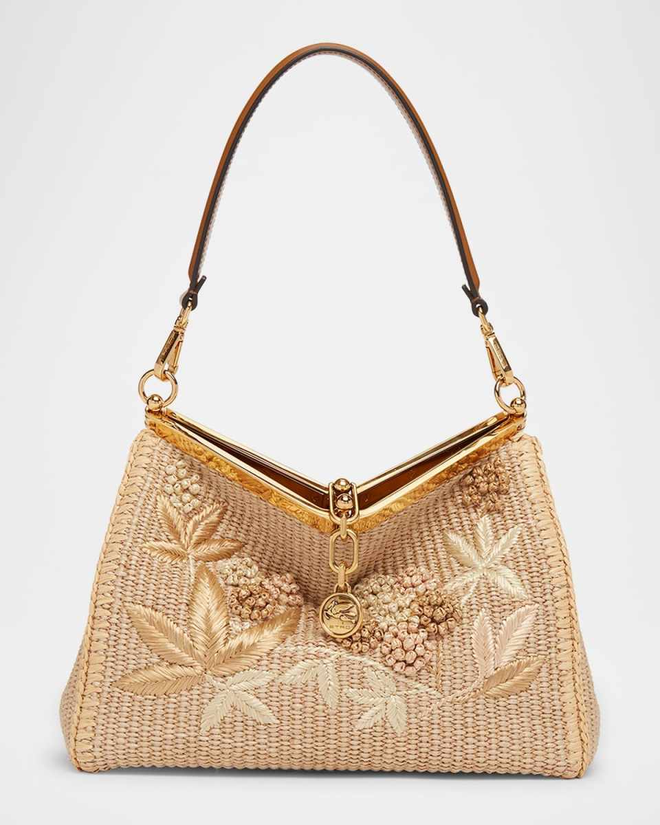 Vela Embroidered Raffia Shoulder Bag